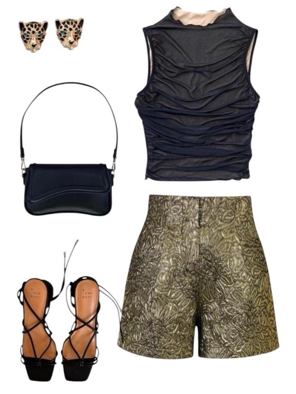 Gold Metallic Floral Jacquard High Waisted Shorts Party Statement Women’s XS